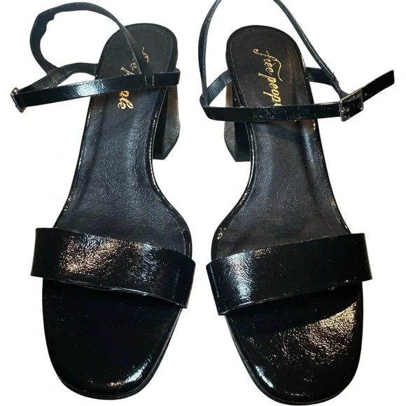✨Free People Black Patent Leather Block Heel Sandals – Size 39 (Made in Spain)✨ - Picture 1 of 5